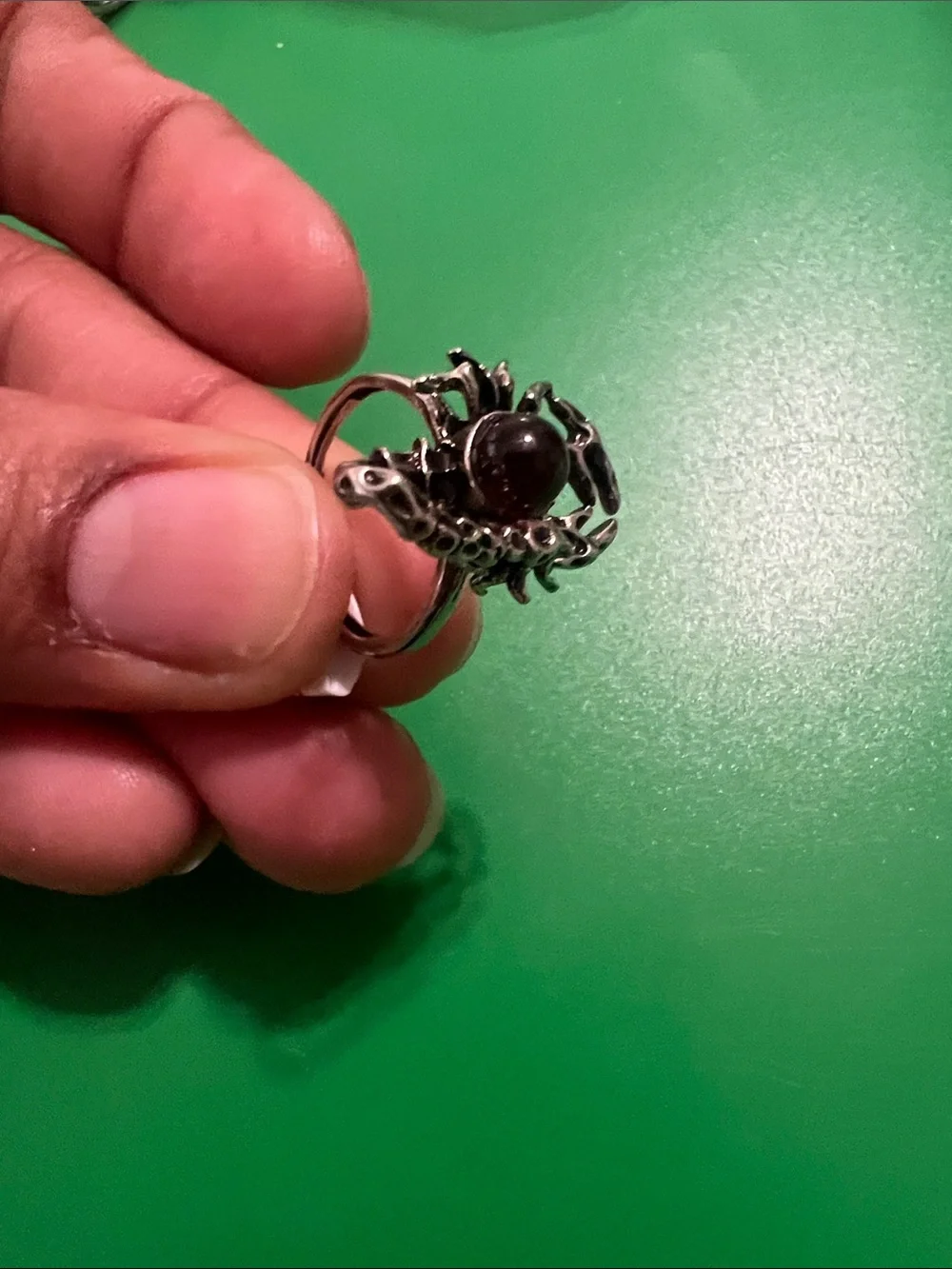Sterling Silver Scorpion Ring with Dark Stone - Silver